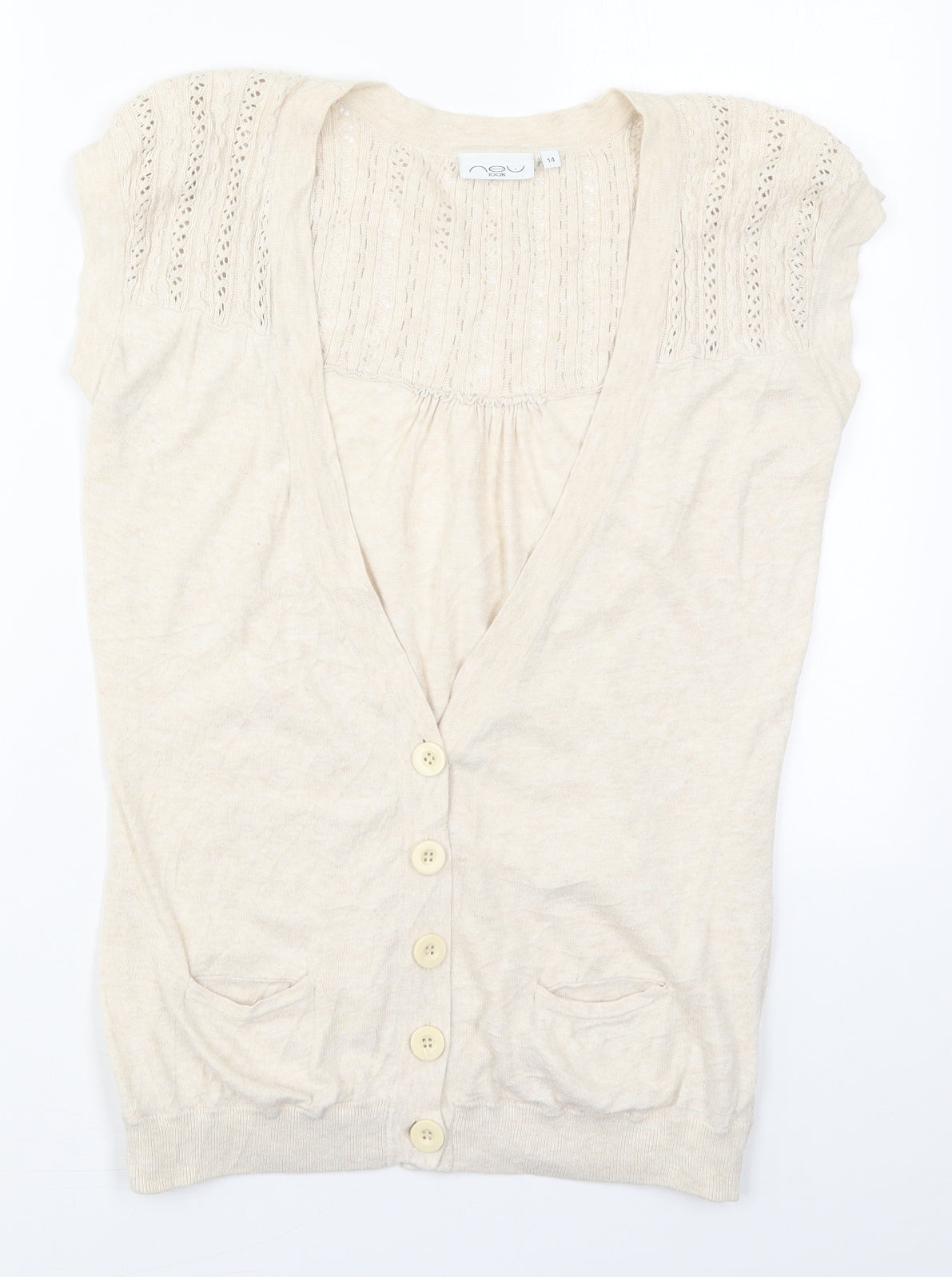 New Look Womens Beige V-Neck  Cotton Cardigan Jumper Size 14