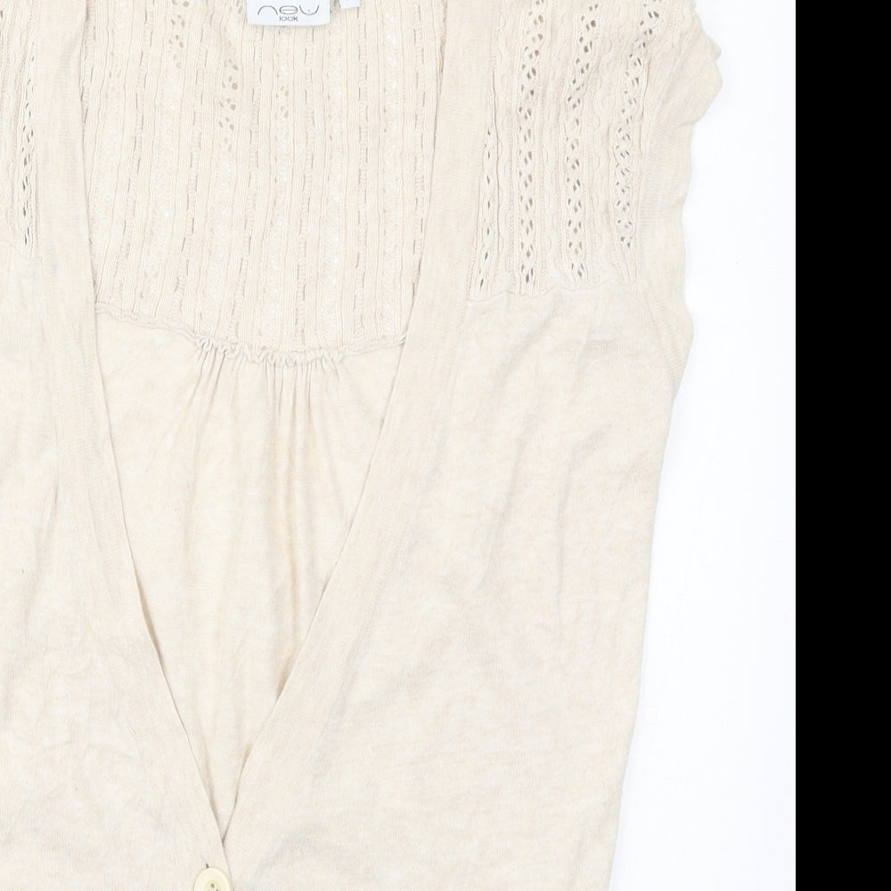 New Look Womens Beige V-Neck  Cotton Cardigan Jumper Size 14