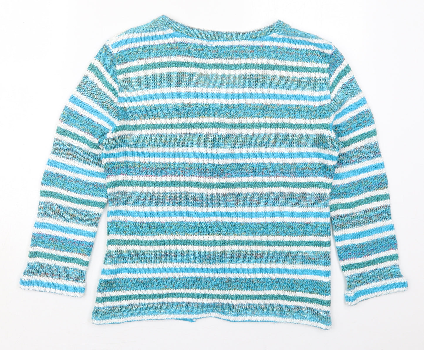Per Una Womens Blue Round Neck Striped Acrylic Cardigan Jumper Size 14