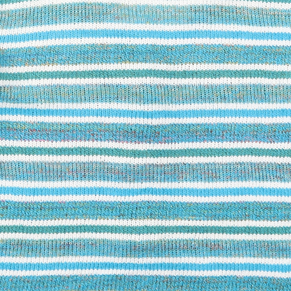 Per Una Womens Blue Round Neck Striped Acrylic Cardigan Jumper Size 14