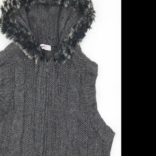 Papaya Womens Grey High Neck  Nylon Cardigan Jumper Size 16