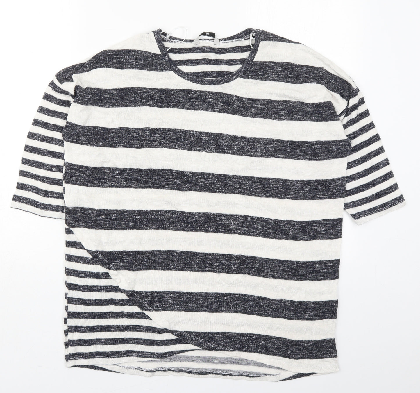 TU Womens Blue Striped Viscose Basic T-Shirt Size 18 Round Neck