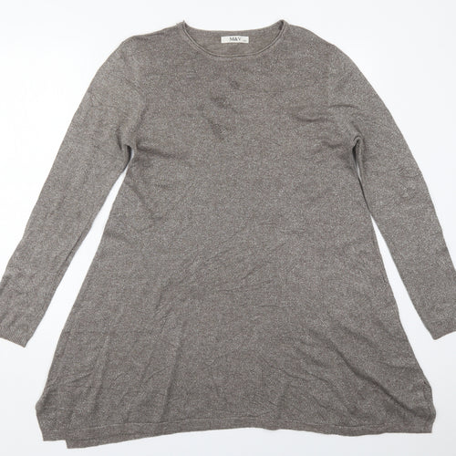 M&V Womens Brown Crew Neck  Nylon Pullover Jumper Size L
