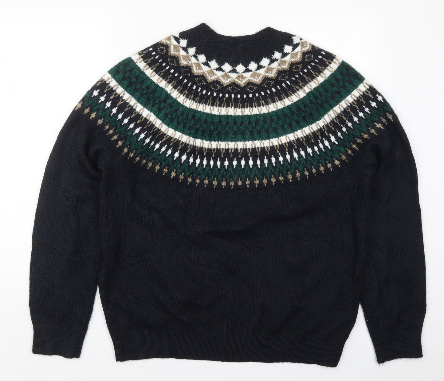 Marks and Spencer Mens Blue Crew Neck Fair Isle Acrylic Pullover Jumper Size L