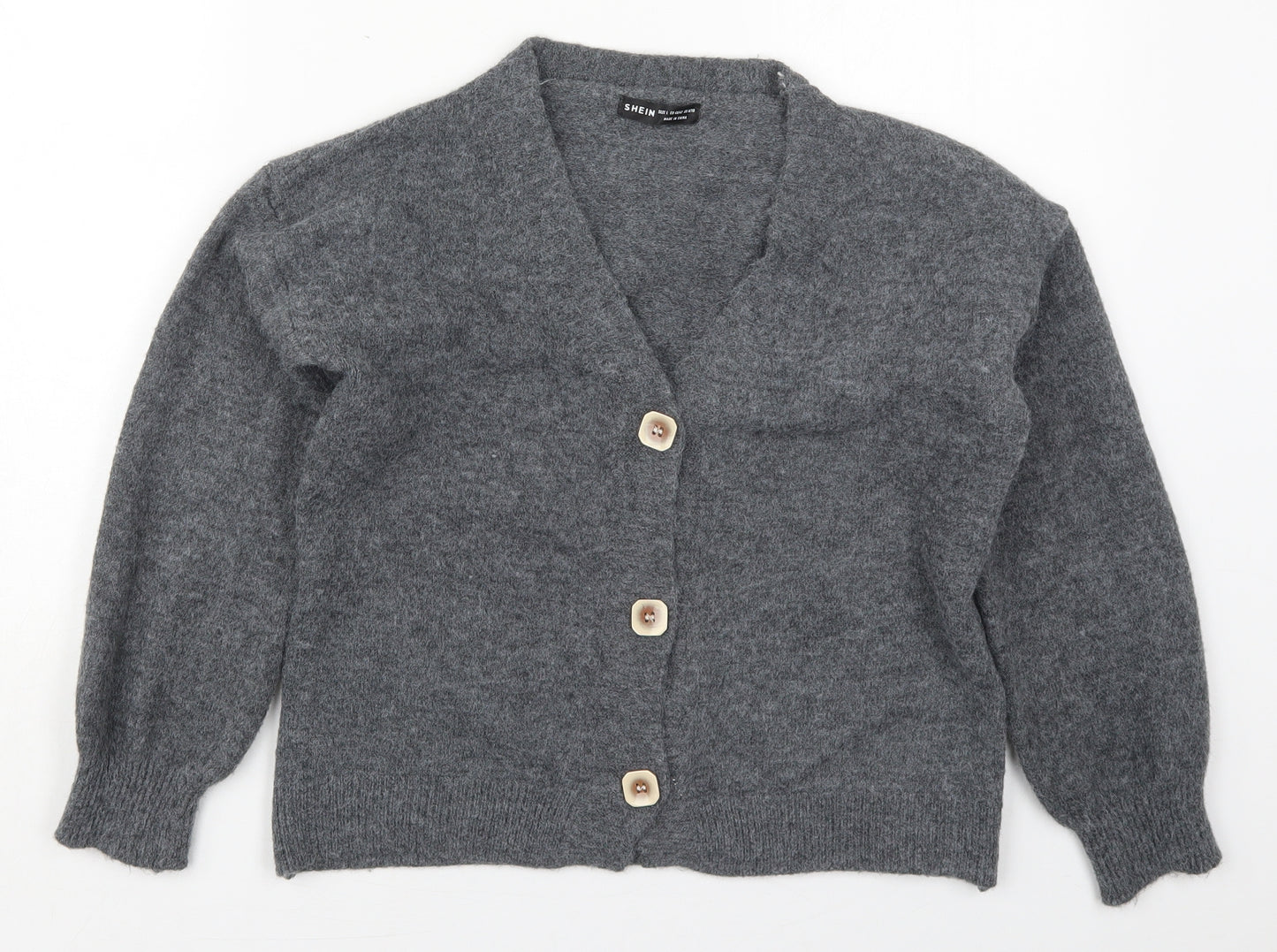 SheIn Womens Grey V-Neck  Acrylic Cardigan Jumper Size 12