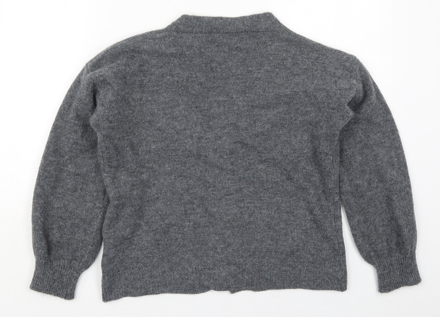 SheIn Womens Grey V-Neck  Acrylic Cardigan Jumper Size 12