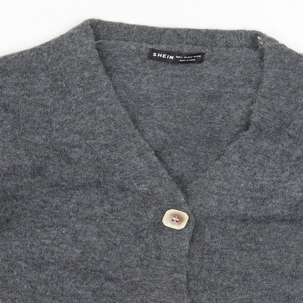 SheIn Womens Grey V-Neck  Acrylic Cardigan Jumper Size 12