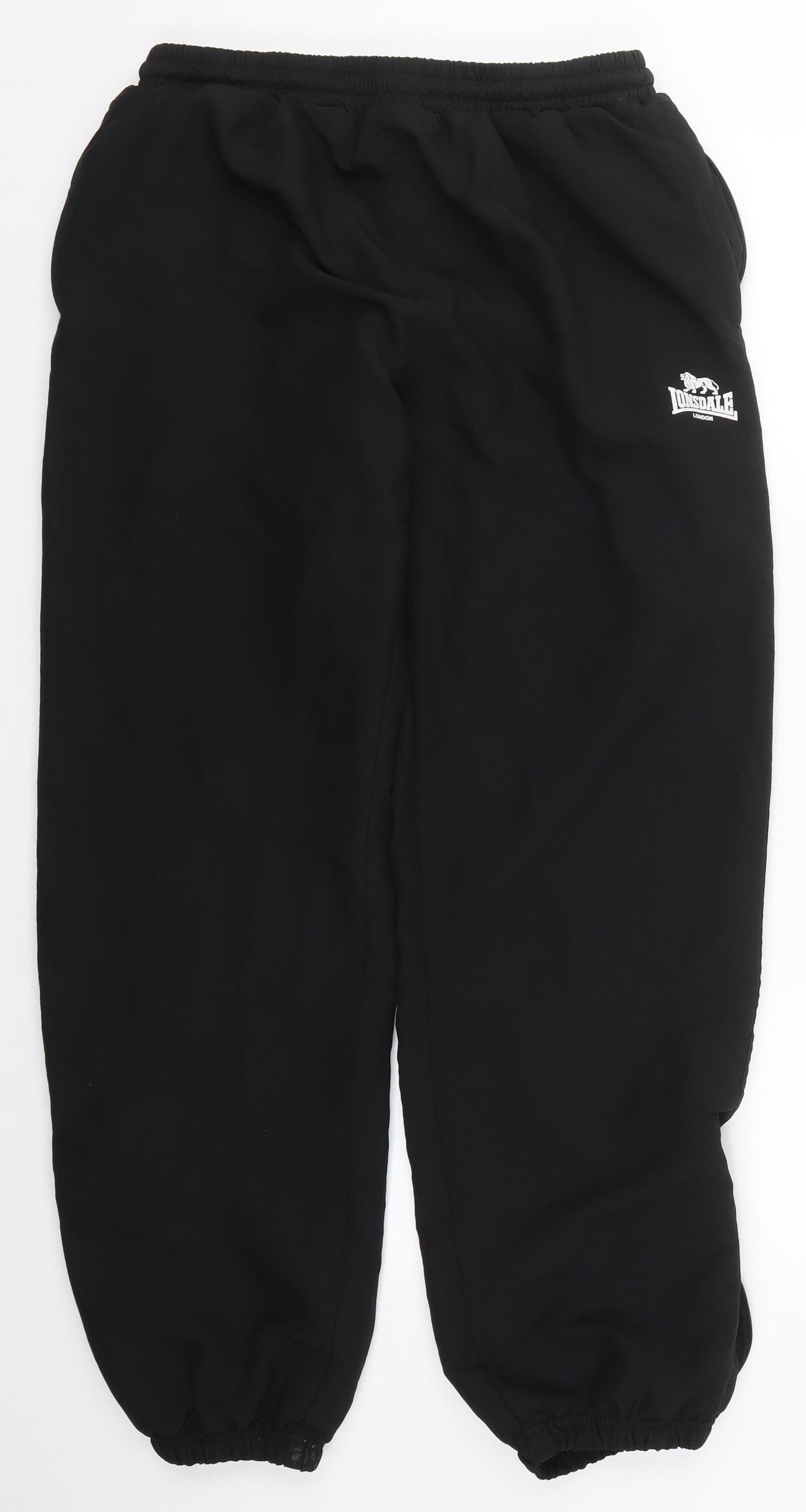 Lonsdale Mens Black  Polyester Track Pants Trousers Size XL L31 in Regular Drawstring