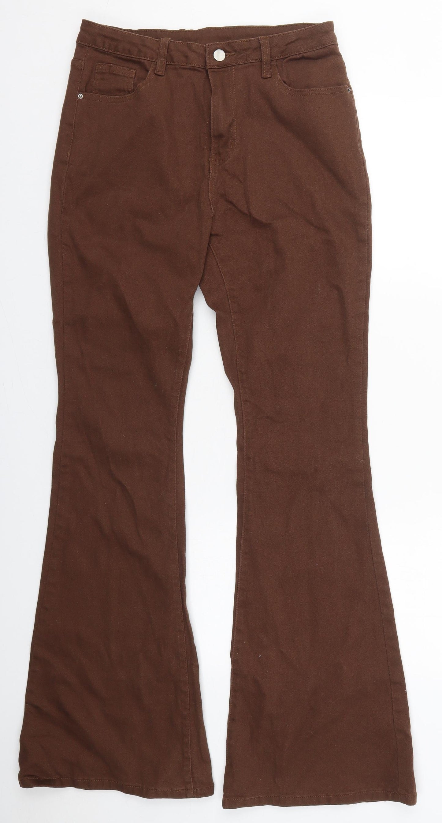 SheIn Womens Brown  Cotton Flared Jeans Size L L33 in Regular Button