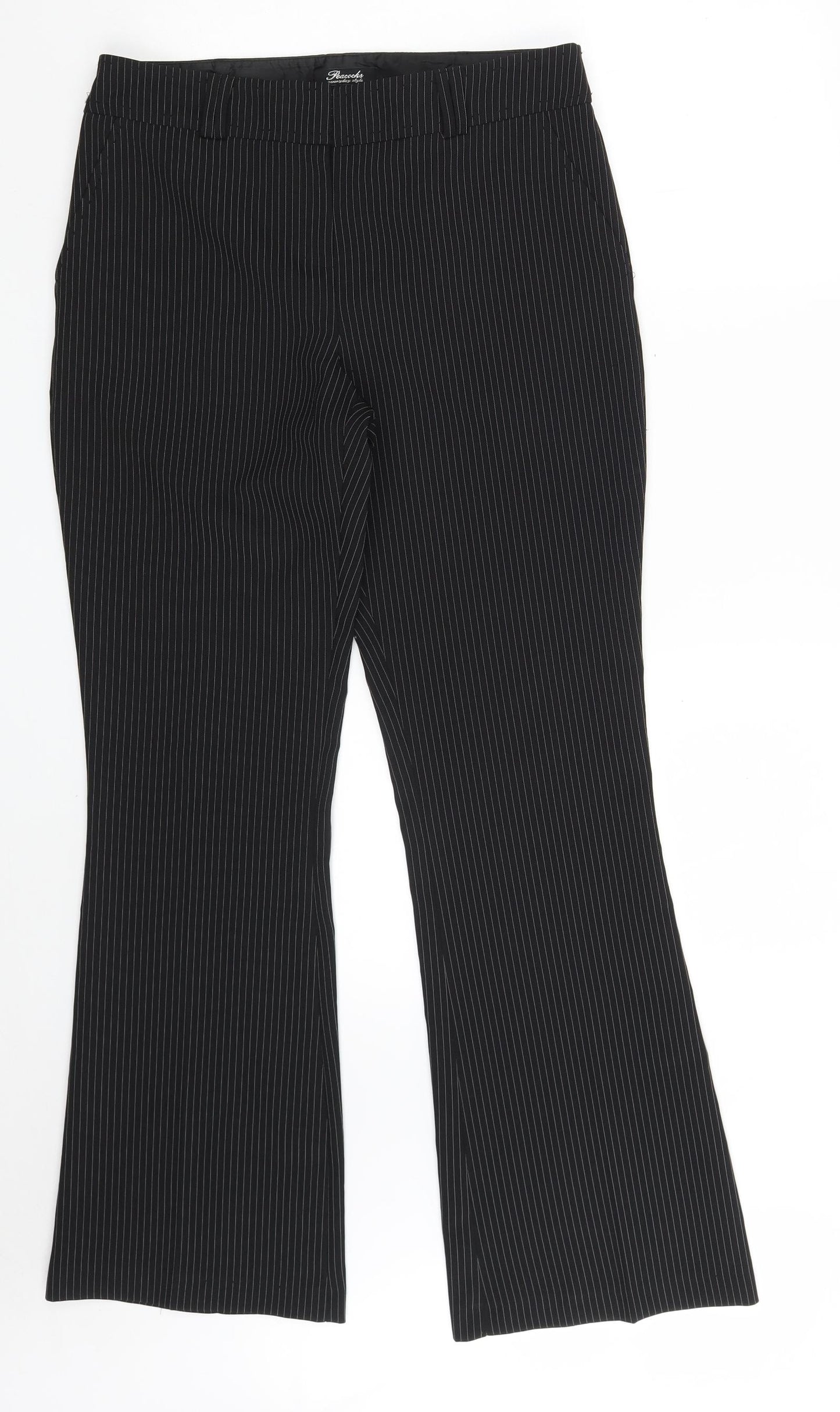 Peacocks Womens Black Striped Polyester Dress Pants Trousers Size 10 L30 in Regular Zip