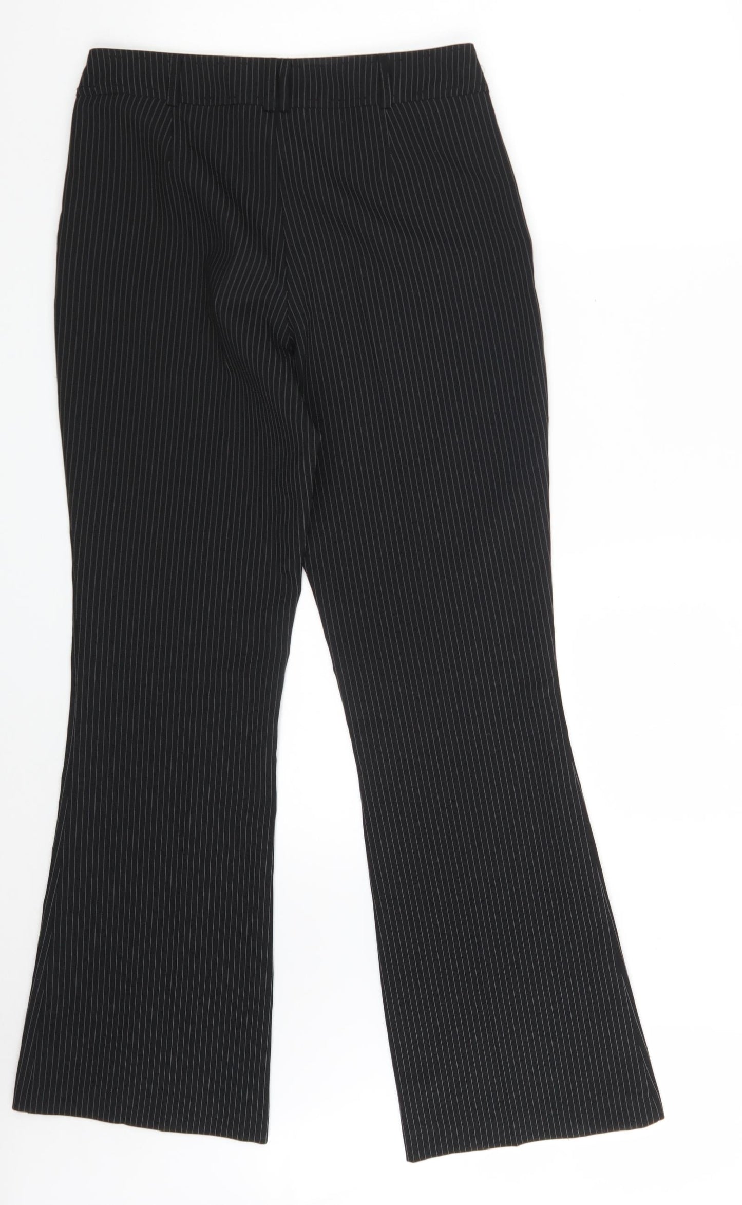 Peacocks Womens Black Striped Polyester Dress Pants Trousers Size 10 L30 in Regular Zip