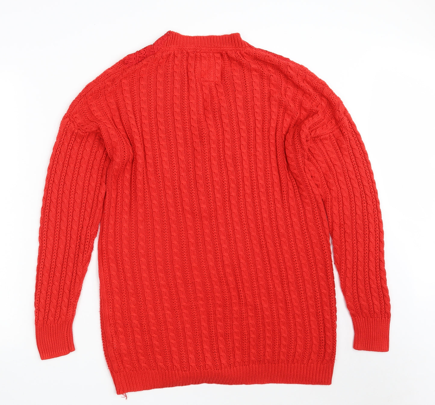 Falmer Womens Red V-Neck Floral Acrylic Pullover Jumper Size M