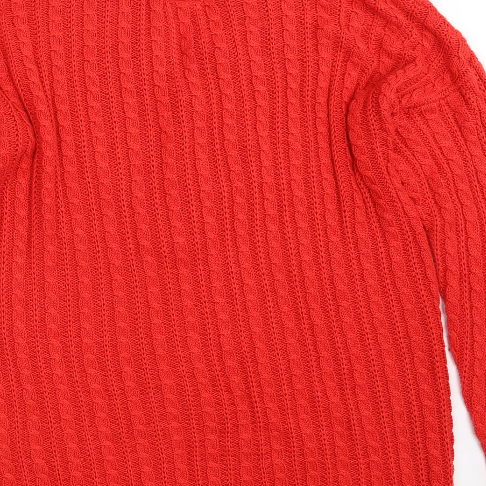 Falmer Womens Red V-Neck Floral Acrylic Pullover Jumper Size M