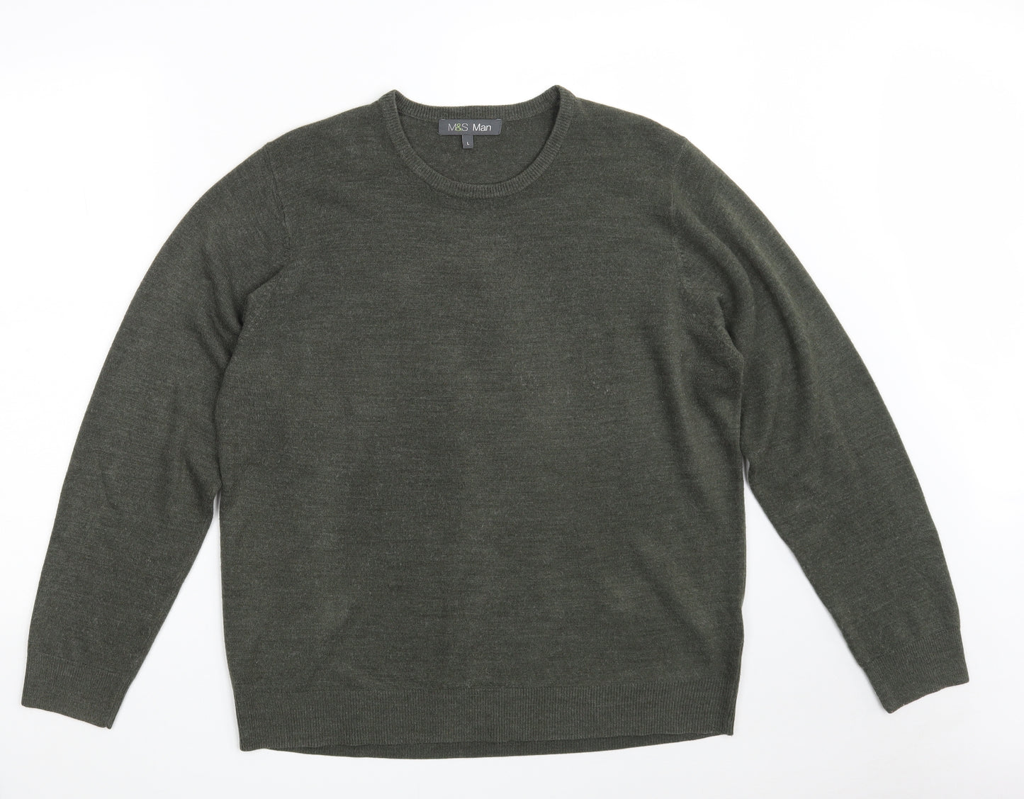 Marks and Spencer Mens Green Crew Neck  Acrylic Pullover Jumper Size L