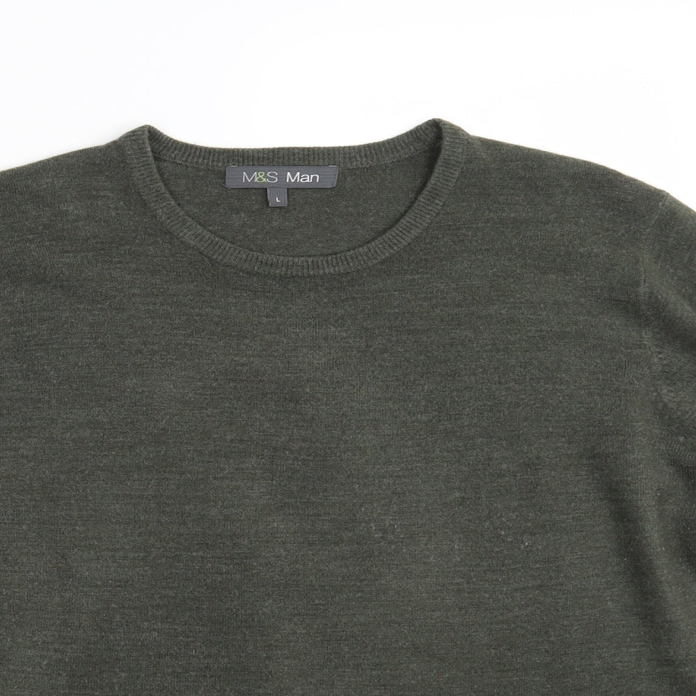 Marks and Spencer Mens Green Crew Neck  Acrylic Pullover Jumper Size L