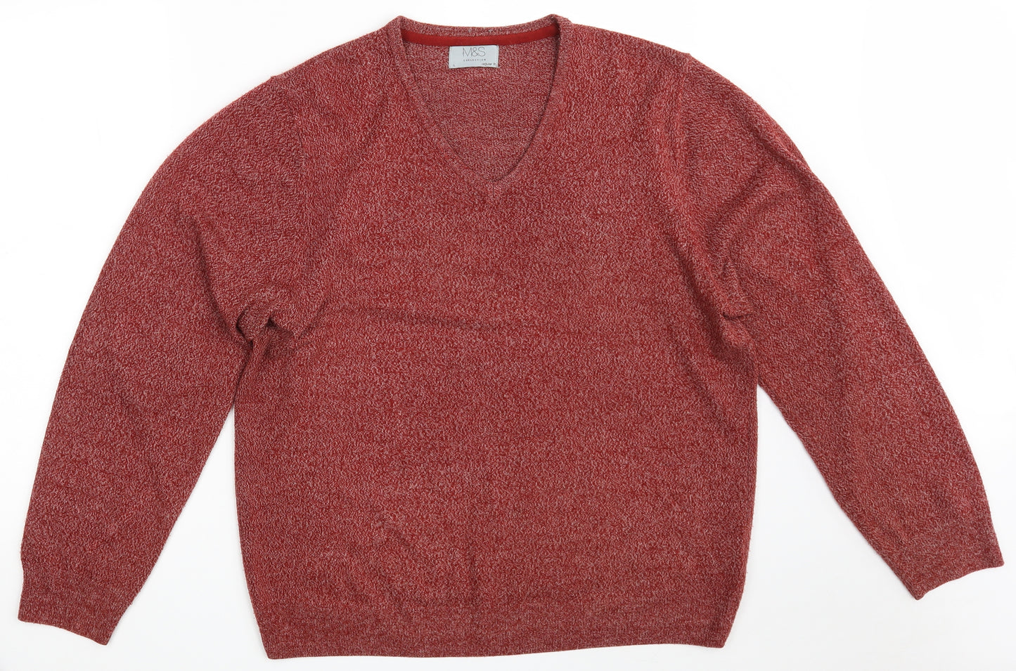 Marks and Spencer Mens Red V-Neck  Acrylic Pullover Jumper Size L