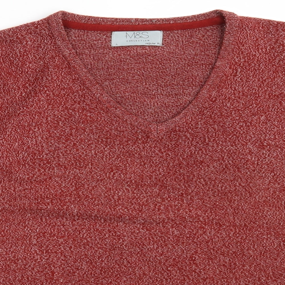 Marks and Spencer Mens Red V-Neck  Acrylic Pullover Jumper Size L