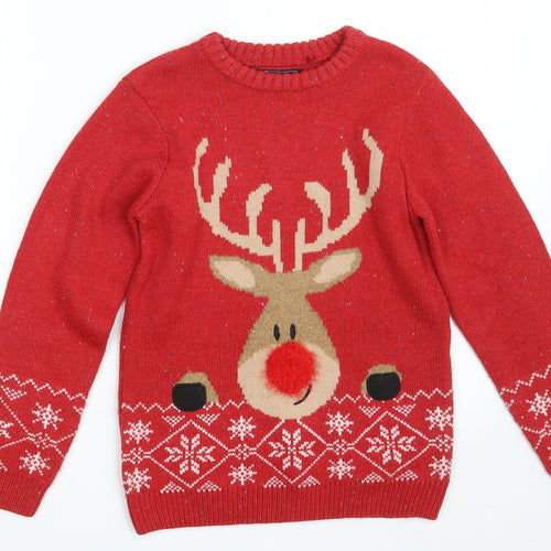 NEXT Girls Red Crew Neck Argyle/Diamond Acrylic Pullover Jumper Size 9 Years   - Christmas JUMPER