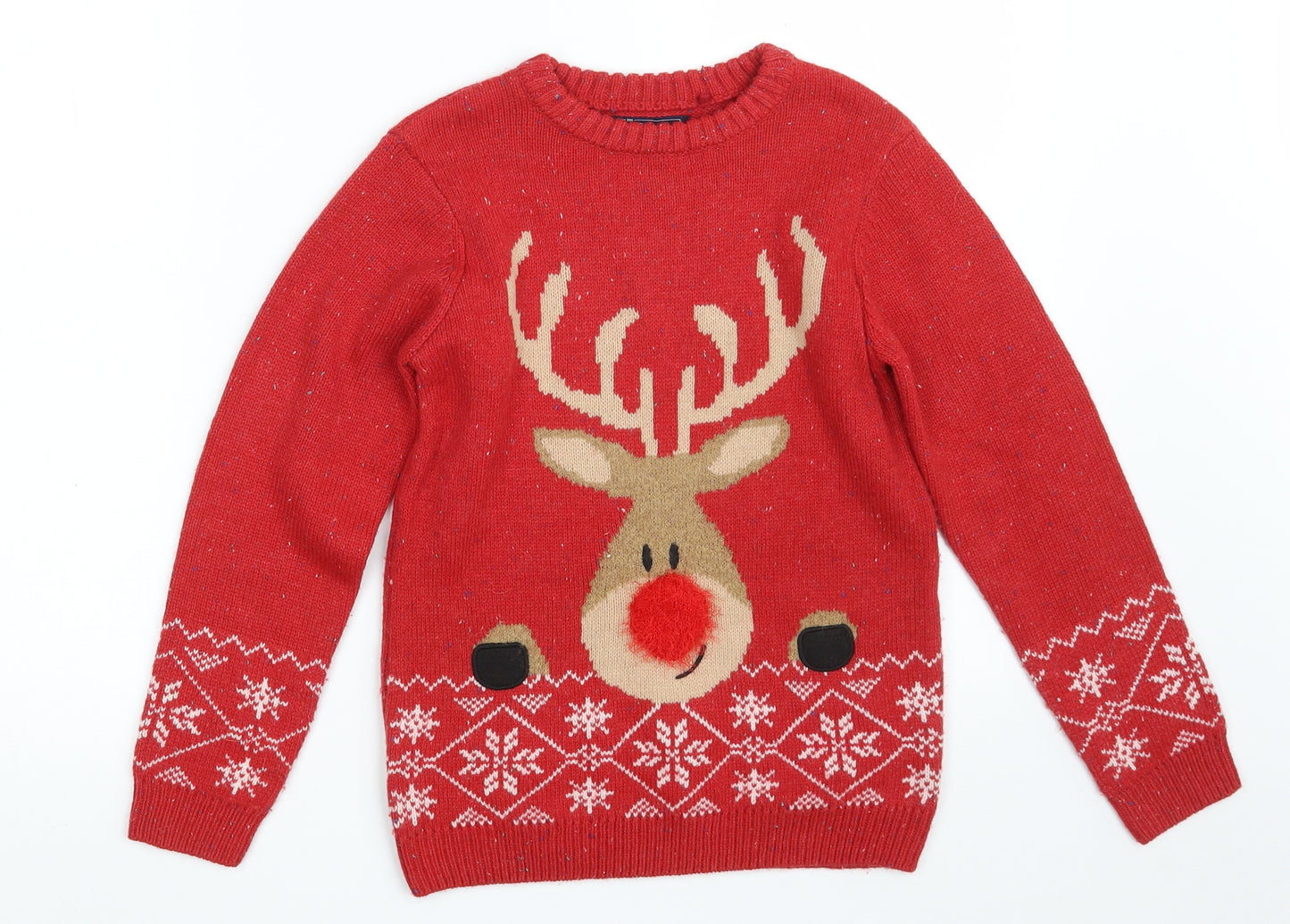 NEXT Girls Red Crew Neck Argyle/Diamond Acrylic Pullover Jumper Size 9 Years   - Christmas JUMPER