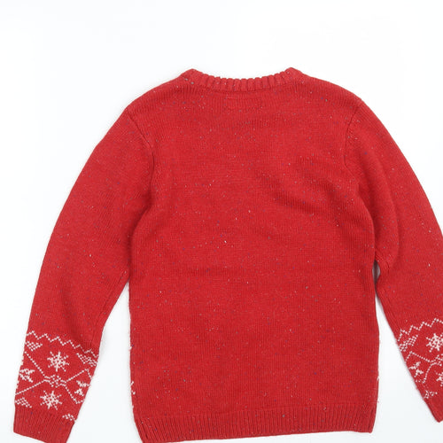 NEXT Girls Red Crew Neck Argyle/Diamond Acrylic Pullover Jumper Size 9 Years   - Christmas JUMPER