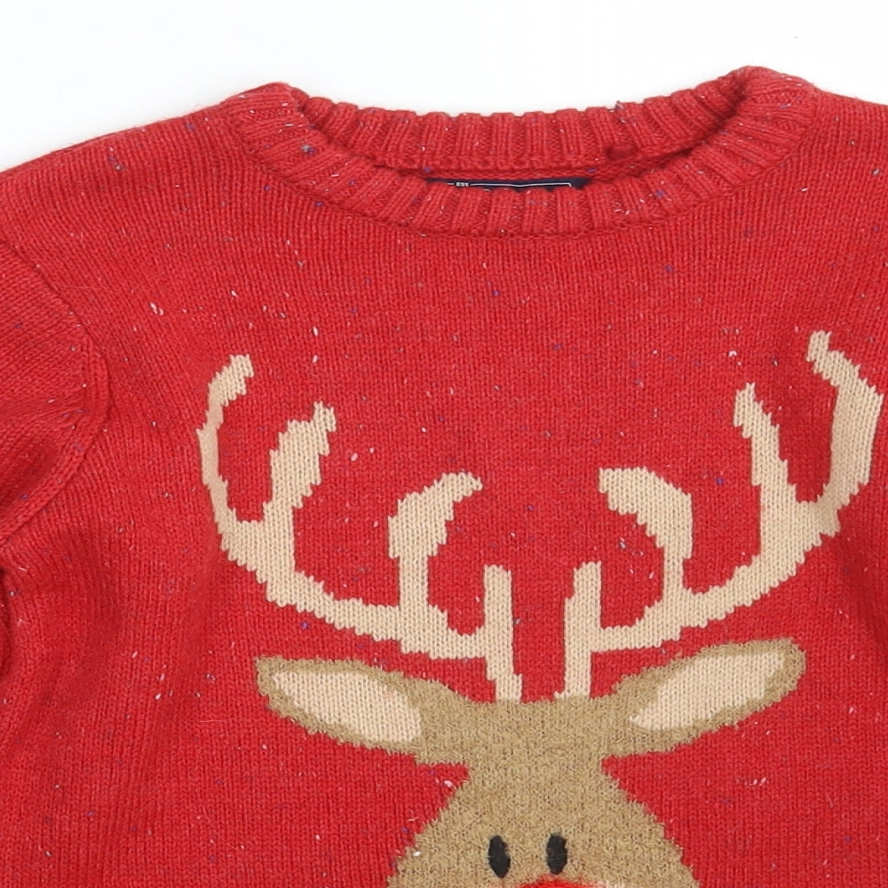 NEXT Girls Red Crew Neck Argyle/Diamond Acrylic Pullover Jumper Size 9 Years   - Christmas JUMPER