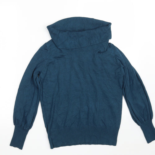 Marks and Spencer Womens Blue High Neck  Viscose Pullover Jumper Size 10