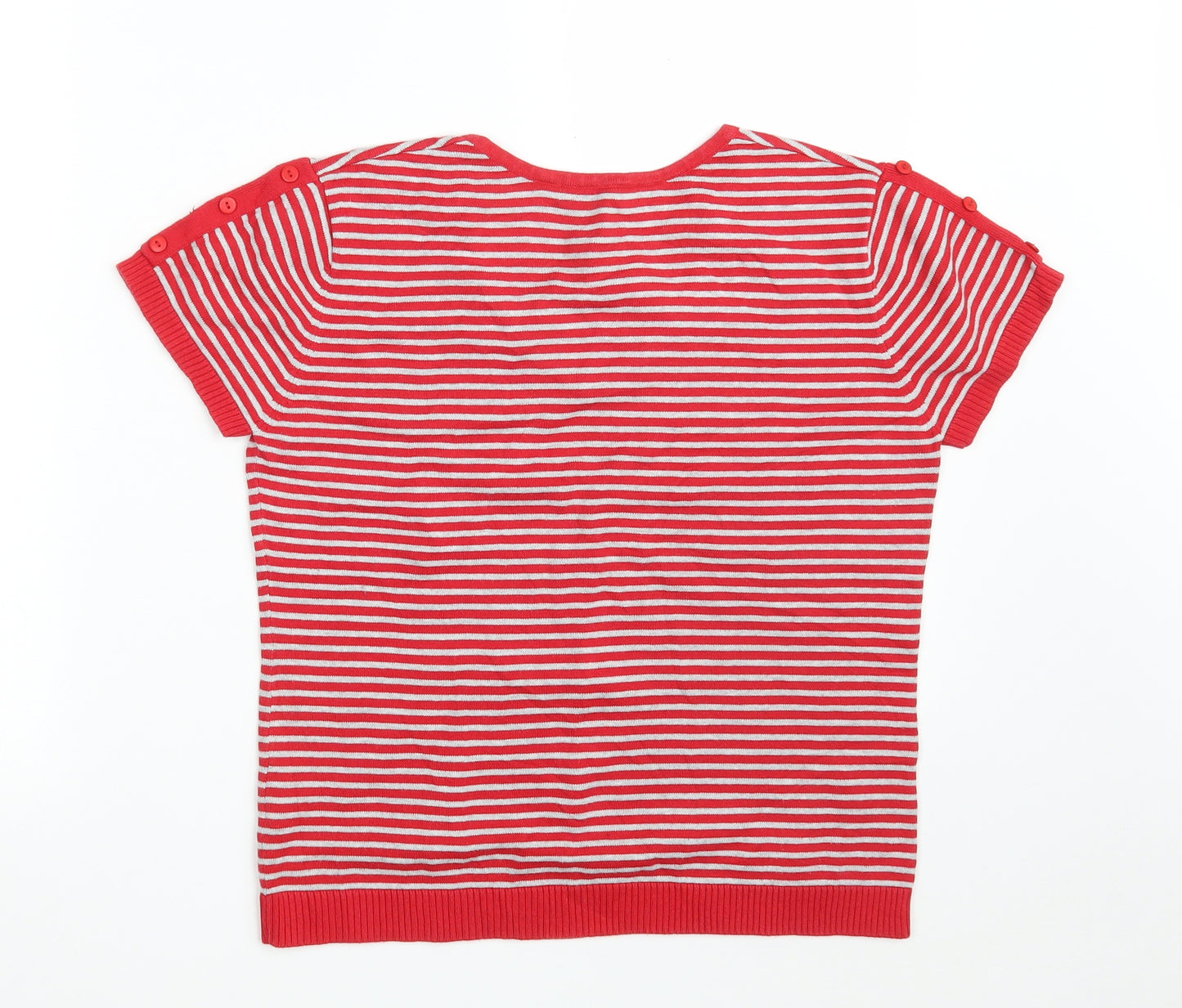 LiQiMaNa Womens Red V-Neck Striped Acrylic Pullover Jumper Size M