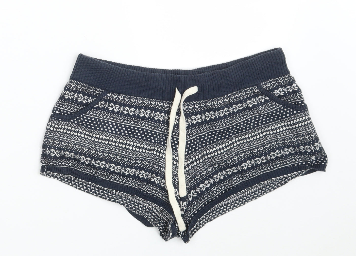 Jack Wills Womens Blue Fair Isle 100% Cotton Skimmer Shorts Size 12  Regular