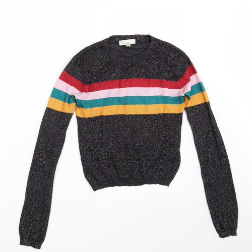 Cooperative Womens Black Round Neck Striped Viscose Pullover Jumper Size XS   - Colorblock