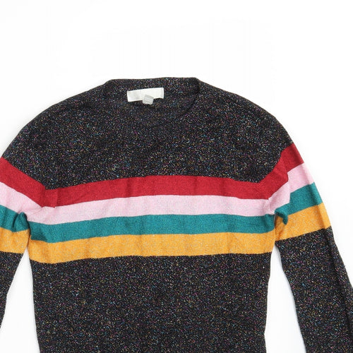 Cooperative Womens Black Round Neck Striped Viscose Pullover Jumper Size XS   - Colorblock