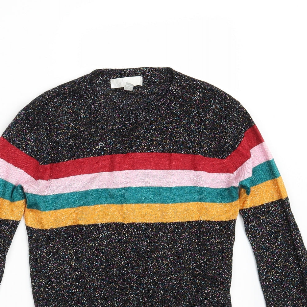 Cooperative Womens Black Round Neck Striped Viscose Pullover Jumper Size XS   - Colorblock