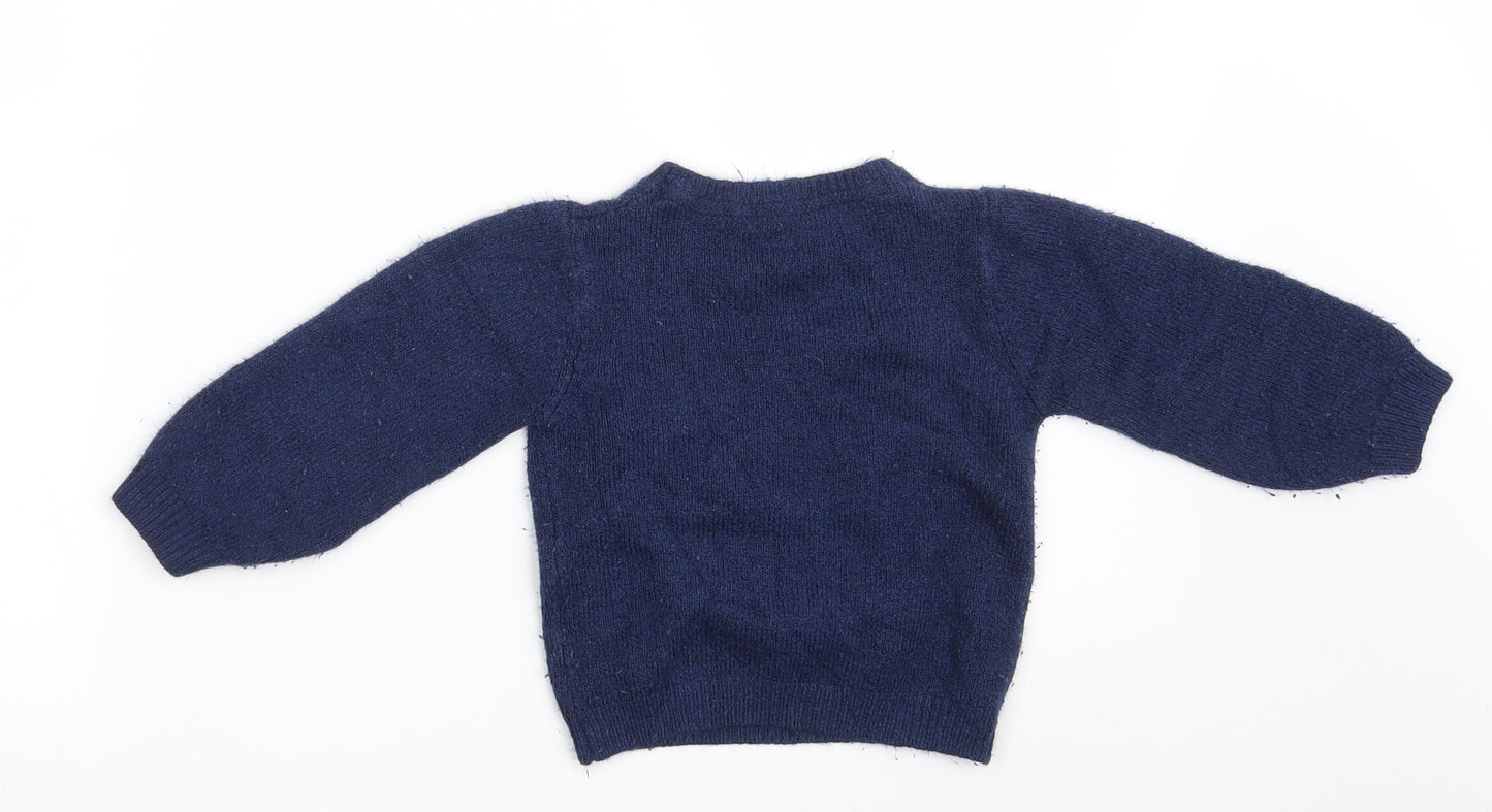 Marks and Spencer Girls Blue Round Neck  Acrylic Pullover Jumper Size 3-4 Years