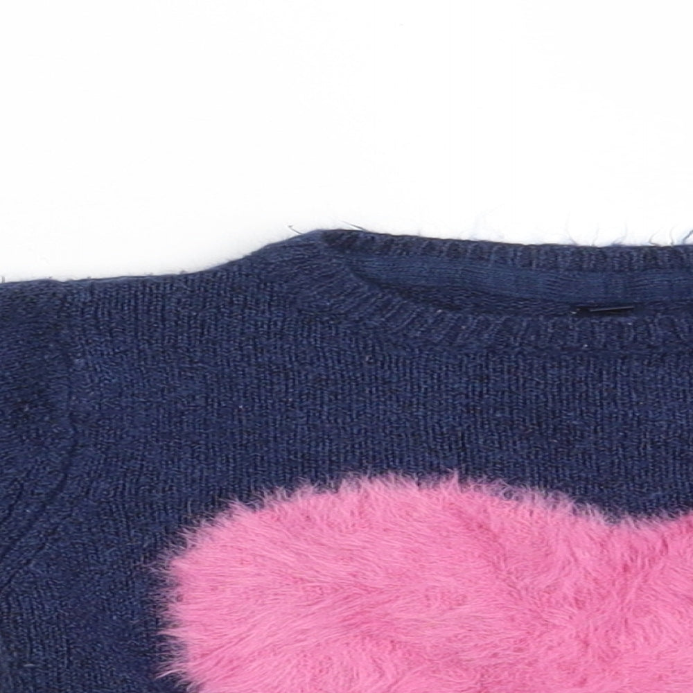 Marks and Spencer Girls Blue Round Neck  Acrylic Pullover Jumper Size 3-4 Years