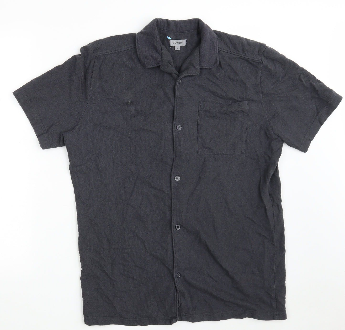 George Mens Grey  100% Cotton  Polo Size M Collared Button