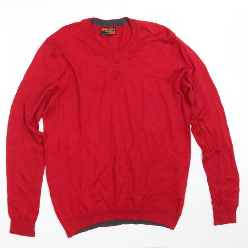 William Hunt Mens Red V-Neck  Silk Pullover Jumper Size L