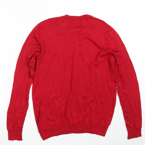 William Hunt Mens Red V-Neck  Silk Pullover Jumper Size L