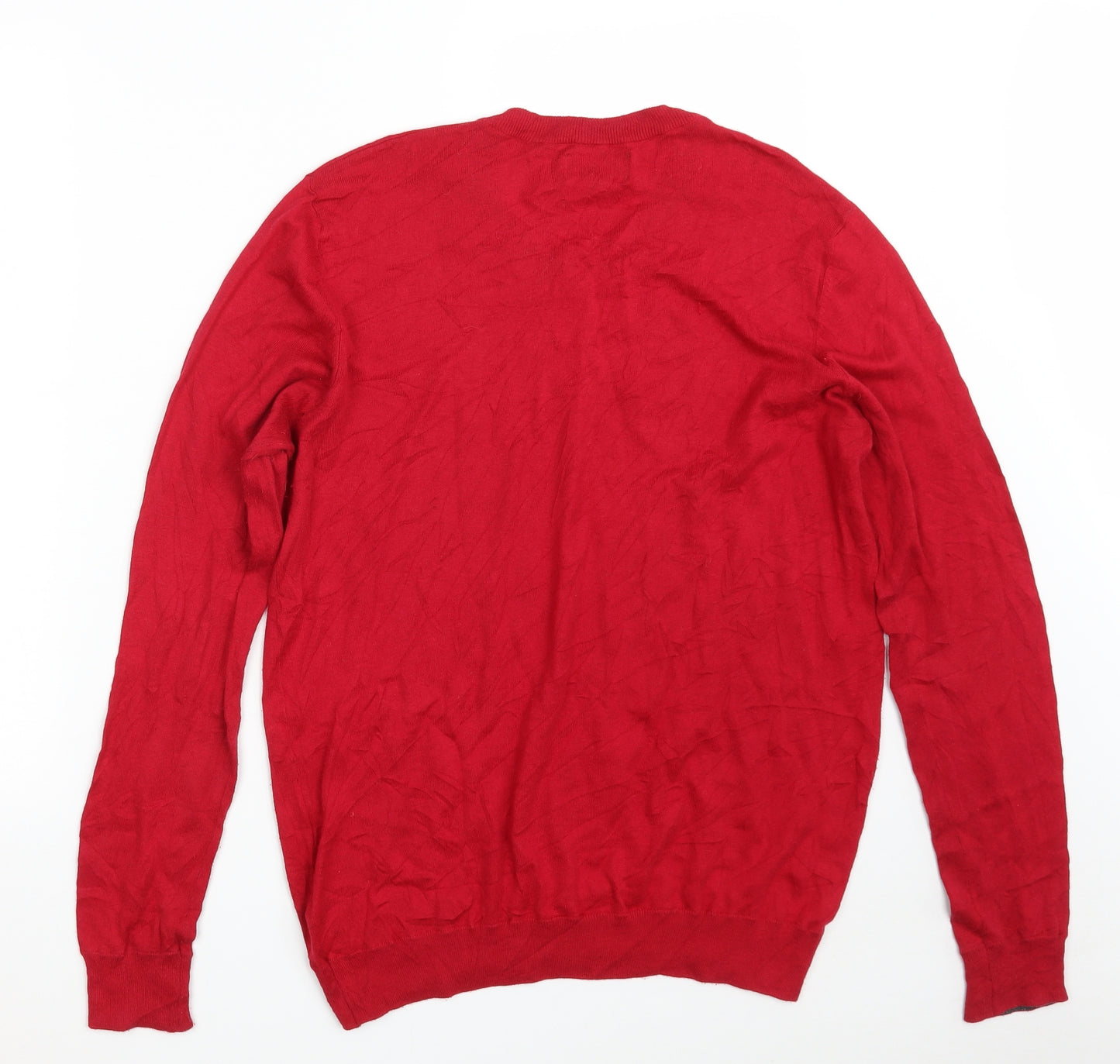 William Hunt Mens Red V-Neck  Silk Pullover Jumper Size L