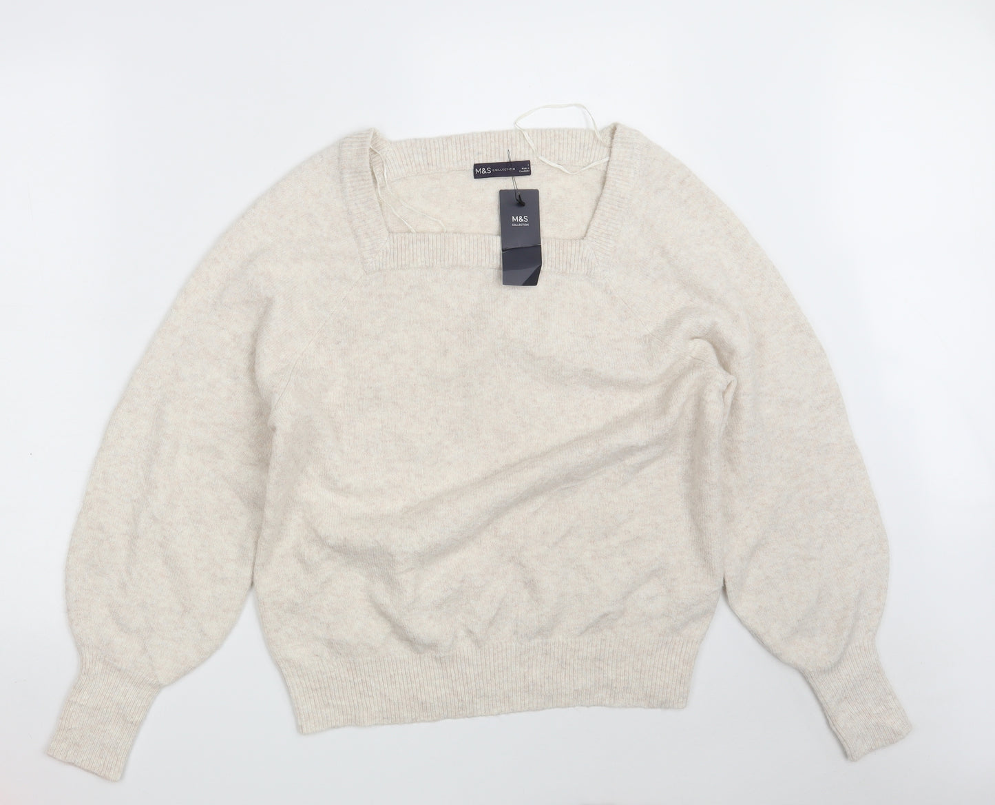 Marks and Spencer Womens Beige Square Neck  Polyester Pullover Jumper Size L