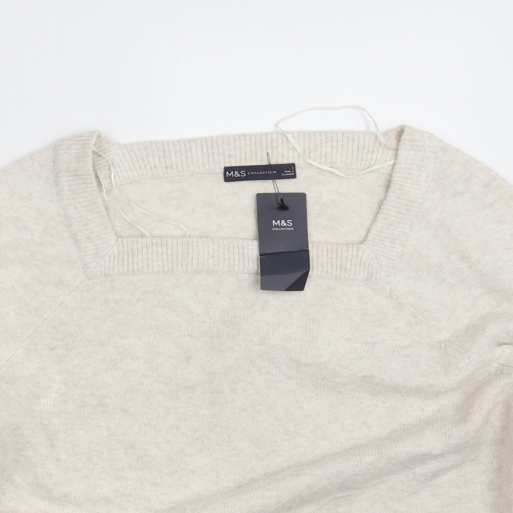 Marks and Spencer Womens Beige Square Neck  Polyester Pullover Jumper Size L