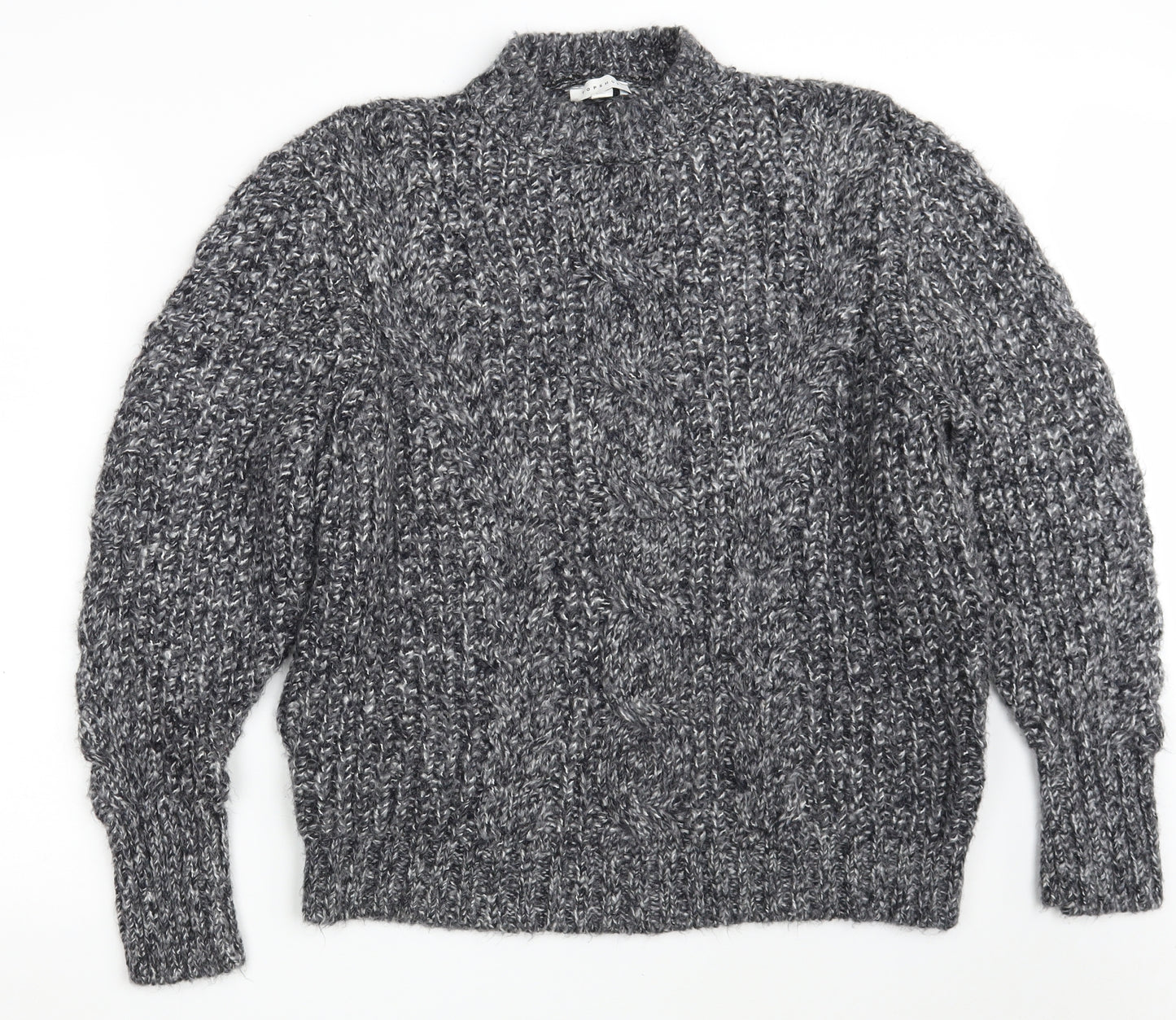 Topshop Womens Grey Round Neck  Acrylic Pullover Jumper Size S