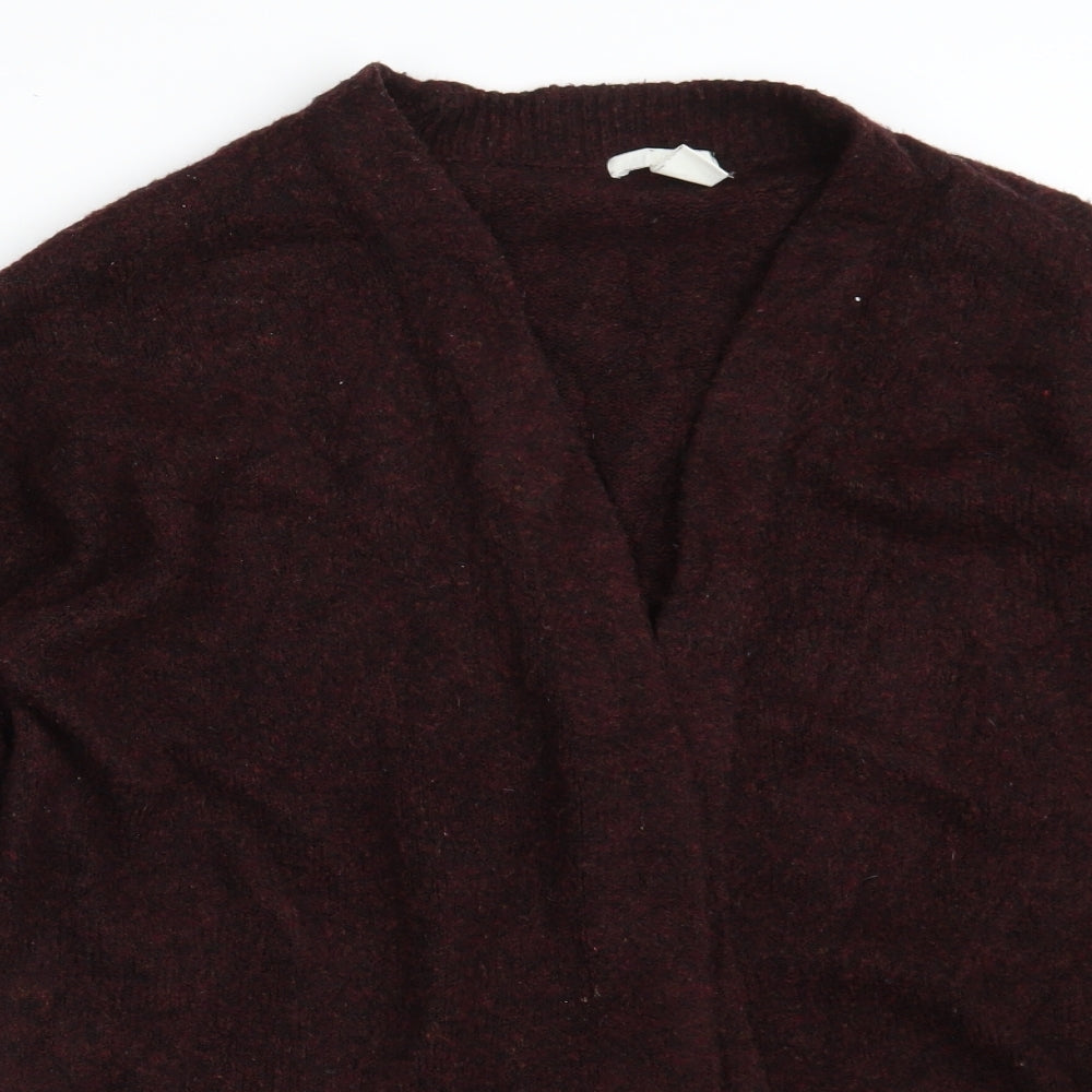 H&M Womens Purple V-Neck  Acrylic Wrap Jumper Size L