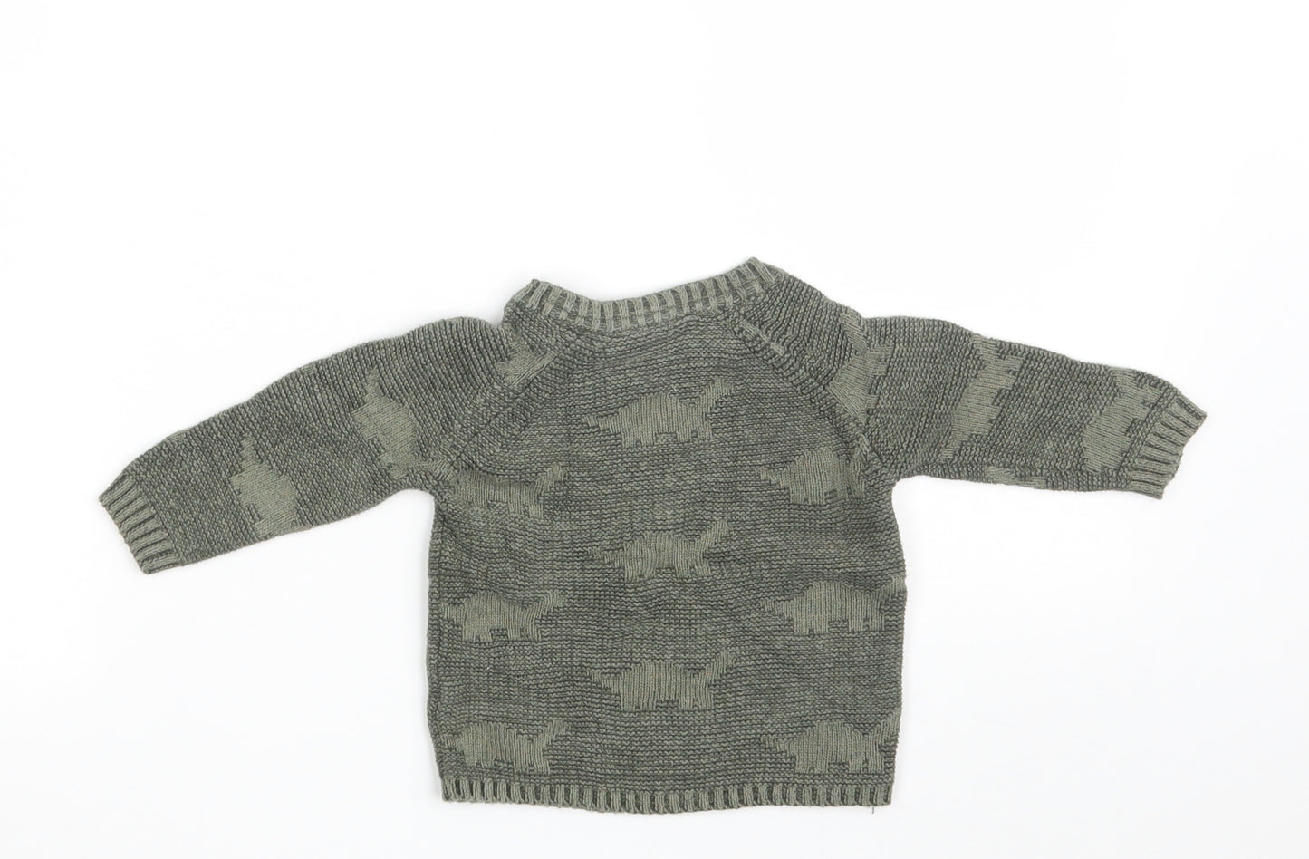 George Boys Green  100% Cotton Pullover Jumper Size 3-6 Months  Button - Dinosaurs