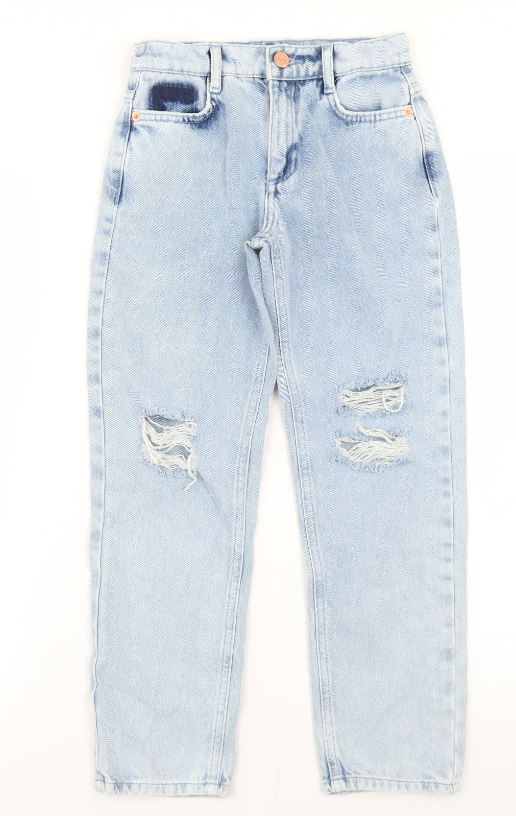 River Island Girls Blue  Cotton Straight Jeans Size 8 Years  Regular Button - Distresses