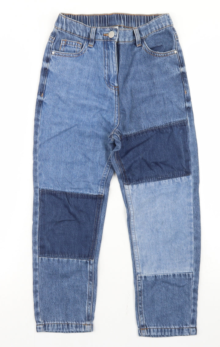 NEXT Girls Blue Patchwork Cotton Straight Jeans Size 9 Months  Regular Button