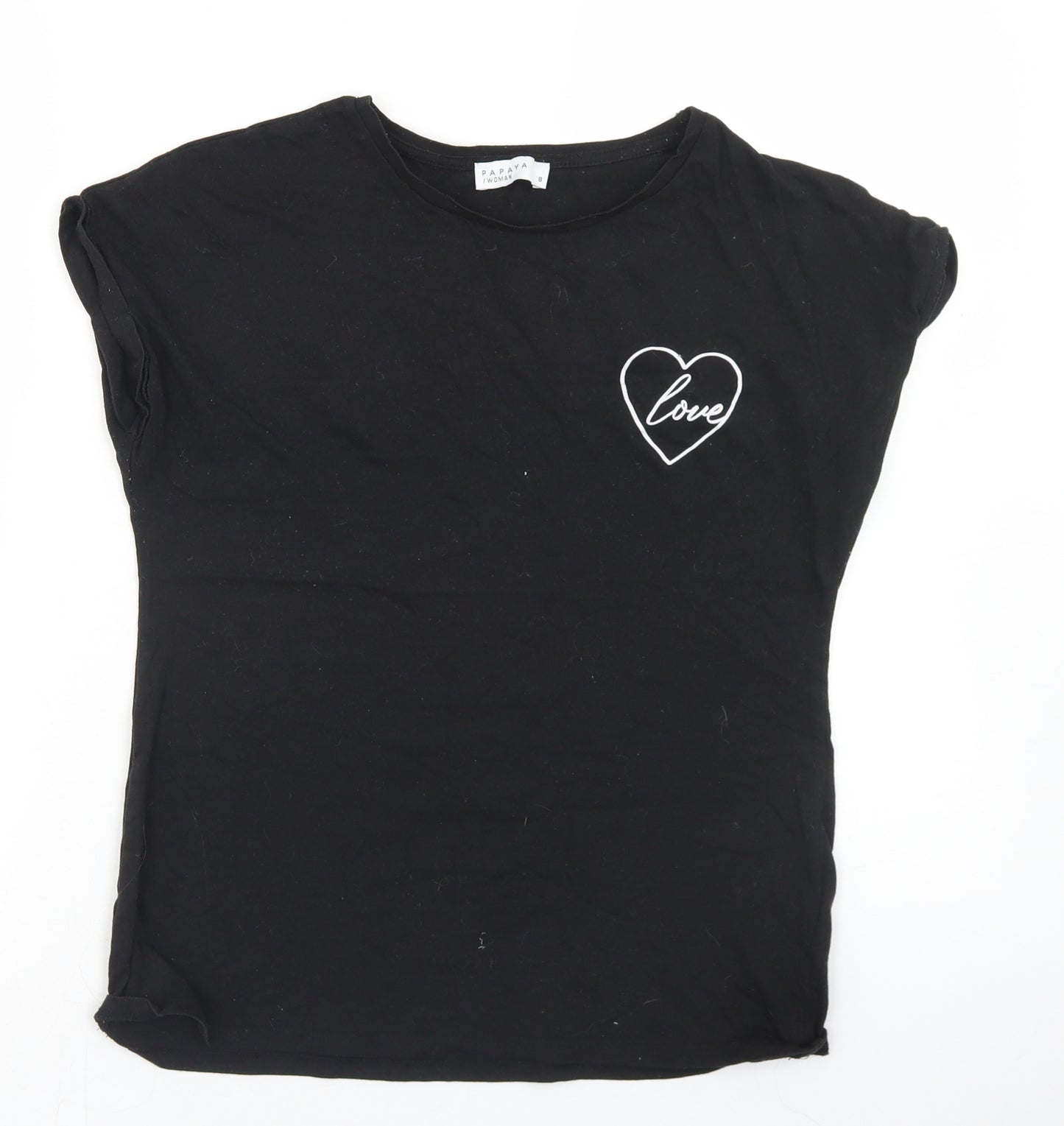 Papaya Womens Black  Cotton Basic T-Shirt Size 8 Round Neck - Love