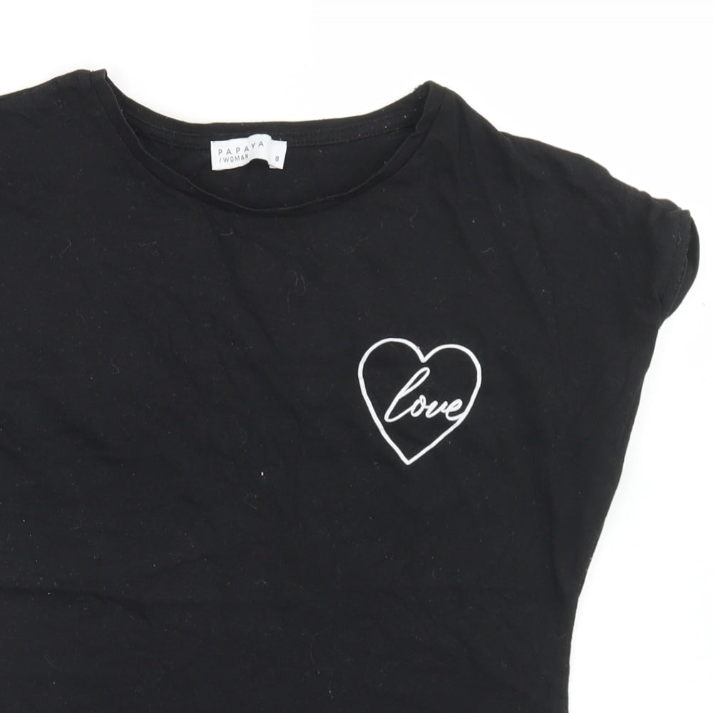 Papaya Womens Black  Cotton Basic T-Shirt Size 8 Round Neck - Love
