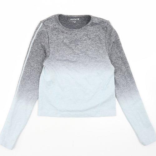 Jeff & Co Girls Grey  Nylon Cropped T-Shirt Size 9-10 Years Round Neck  - Ombre, Activewear