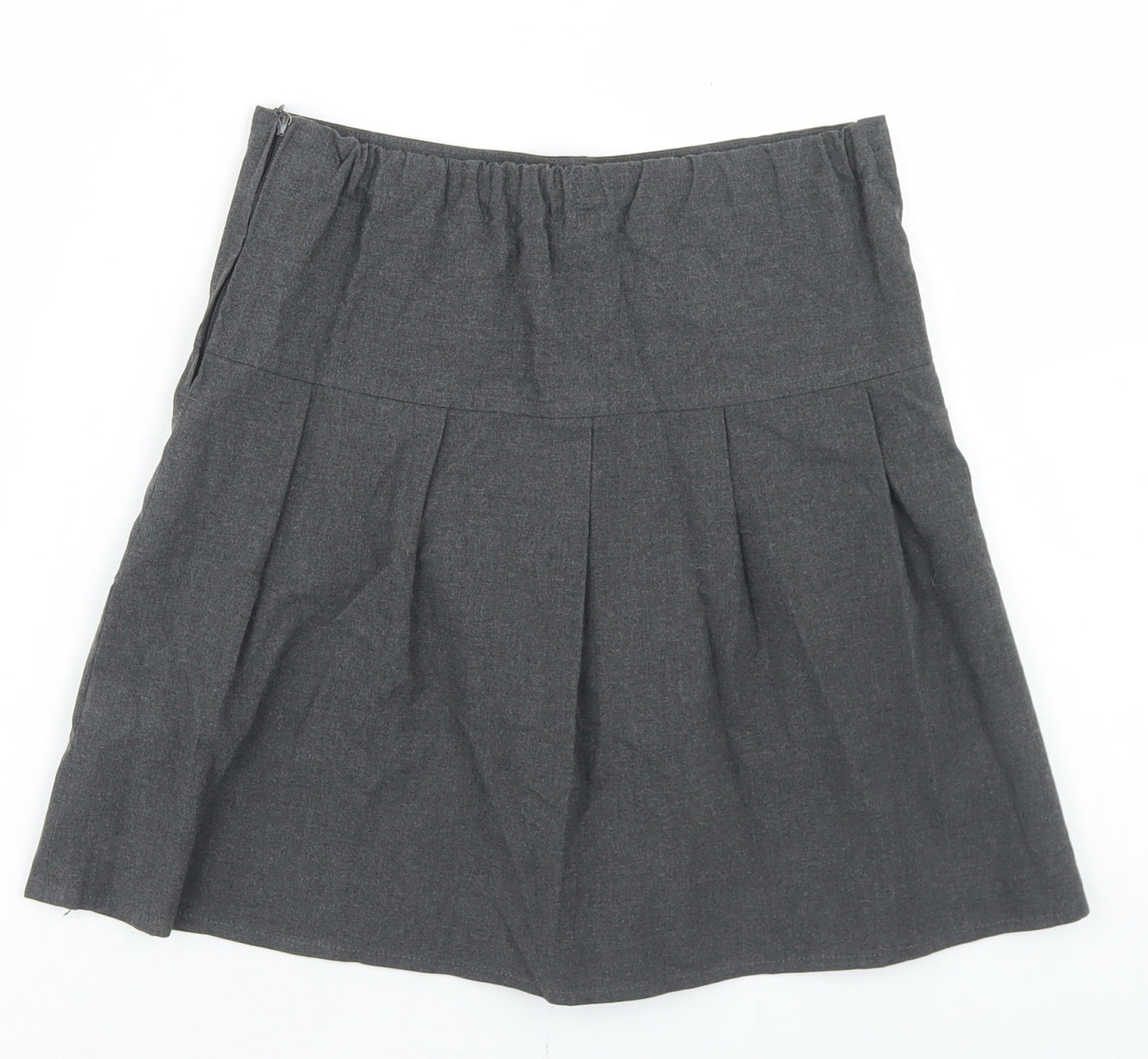 Marks and Spencer Girls Grey  Polyester Pleated Skirt Size 8-9 Years  Regular Zip - School Wear