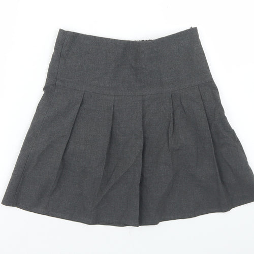 Marks and Spencer Girls Grey  Polyester Pleated Skirt Size 8-9 Years  Regular Zip - School Wear