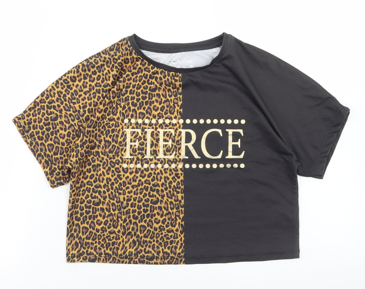Souluxe Girls Black Animal Print Polyester Cropped T-Shirt Size 8-9 Years Crew Neck  - Fierce